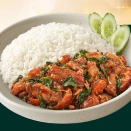 Rice Topped With Stir-Fried German Pork Leg And Basil