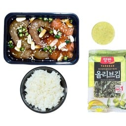 เซ็ตกุ้ง + แซลมอนดองซีอิ๊ว + ข้าวญี่ปุ่น + สาหร่ายยังบัน