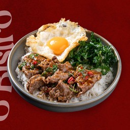 Sliced Beef Kaprao with Rice and Crispy Fried Egg