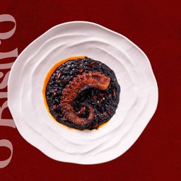 Risotto with Spicy Ink Sauce and Grilled Octopus