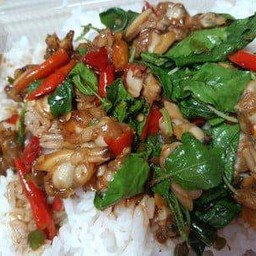 Rice Topped With Stir-Fried Clams And Basil