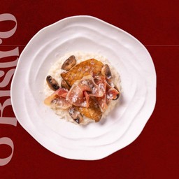 Risotto with Parmesan Cream Sauce and Cured Ham