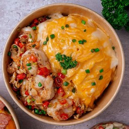 ข้าวไข่ข้น+กุ้งคั่วพริกเกลือ ( ใช้ไข่ออแกนิก ทุกเมนูจะได้ไข่2ฟองนะคะ )