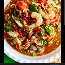 ตำหอยแคลง + กุ้งสด