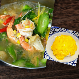 แกงเลียงกุ้งสด+ข้าว+ไข่ข้น