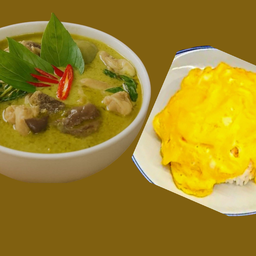 แกงเผ็ดหมู + ข้าว + ไข่ข้น