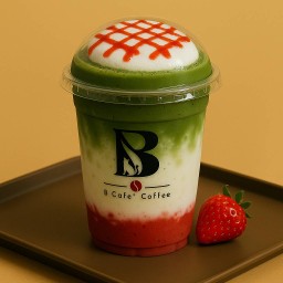 นมสดสตอเบอรี่ชาเขียว Strawberry Green Tea Fresh Milk