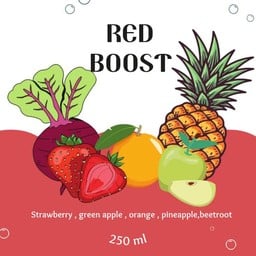 red boost   บีทรูท สตอ ส้ม แอปเปิ้ลเขียว สัปปะรด (ปั่นไม่ใส่น้ำแข็ง)