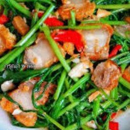 ผัดผักบุ้งหมูกรอบเป็นกับข้าว