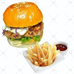 เฟรนช์ฟรายส์ เบอร์เกอร์หมู ไซส์ใหญ่