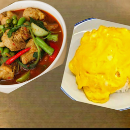 แกงป่าไก่ + ข้าว + ไข่ข้น