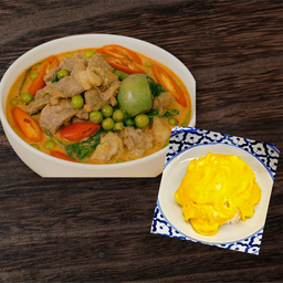 แกงเผ็ดเนื้อ + ข้าว + ไข่ข้น