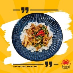 หนวดปลาหมึกผัดกะเพราราดข้าว