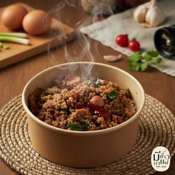 ข้าวกะเพราแหนมหมูสับคั่วพริกแห้ง (ใส่แหนม)