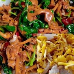 เมนูผัดเห็ดมันปู ราดข้าวหอมมะลิ