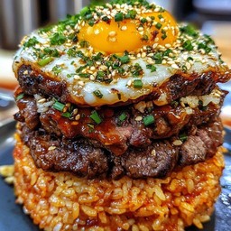 เซตเบอเกอร์ ข้าวคลุกหอมๆ ท๊อปปิ้งชั้น เนื้อย่าง และไข่ดาว