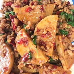 กะเพราหมูยอ+หมูสับ