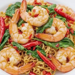 ผัดมาม่ากะเพรากุ้ง