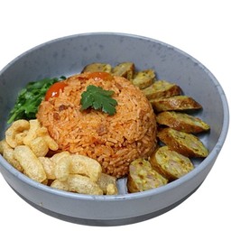 ข้าวผัดน้ำพริกอ่อง ไส้อั่วย่าง แคบหมู