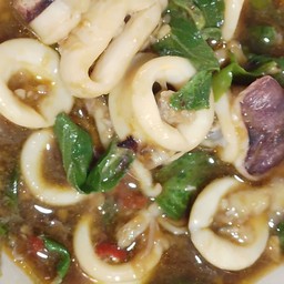 ข้าวหมึกผัดกะเพรา