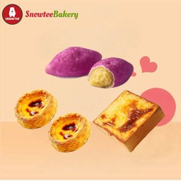 ทาร์ตไข่ 2 ชิ้น + ขนมปังมันม่วง + ขนมปังชีสโทส