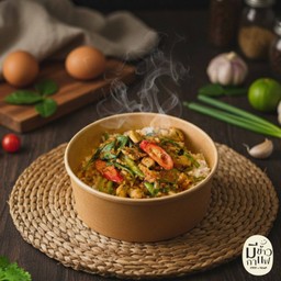 ข้าวหน้าผัดเผ็ดหอยลายใบโหระพา (หอยลาย)