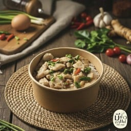 ข้าวหน้าไก่นุ่มผัดพริกขี้หนูสวน