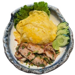 ข้าวไข่นุ่ม+น้ำตกคอหมูย่าง