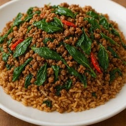 ข้าวผัดกระเพราเนื้อบด (ผัดคลุกกับข้าว)