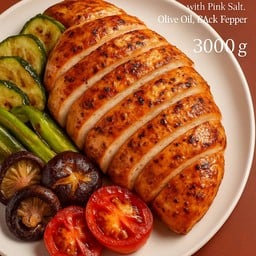 สลัดออกไก่300gย่าง+ เห็ดหอม +กระเจี๊ยบ+แตงกวาญี่ปุ่น+ มะเขือเทศ ย่างด้วยน้ำมันมะกอก