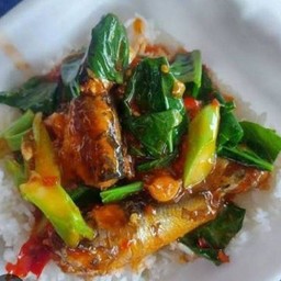 คะน้าปลาป๋องราดข้าว