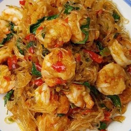 ข้าวกระเพรากุ้งผัดวุ้นเส้น