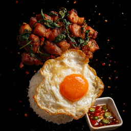 ข้าวกะเพราหมูกรอบ+ไข่ดาว