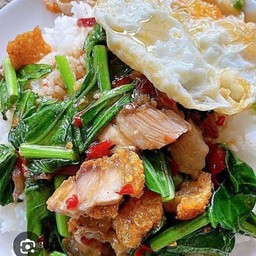 คะน้าหมูกรอบราดข้าว