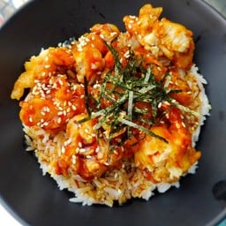 ข้าวหน้าไก่กรอบเทอริยากิโรยงา (กรอบนอกฉ่ำใน)