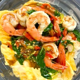 ข้่าวไข่ข้นหน้ากะเพรากุ้ง