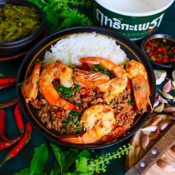 ข้าวกะเพรา เนื้อสับ+กุ้ง