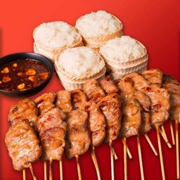 หมูปิ้ง 20 ไม้ + ข้าวเหนียว 4 ห่อ