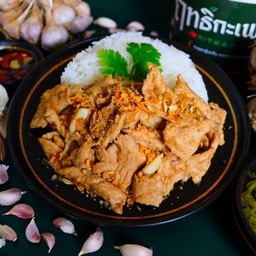 ข้าว หมูชิ้นกระเทียม