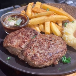 สเต็กแฮมเบิร์กเนื้อโคขุน beef hamburg steak