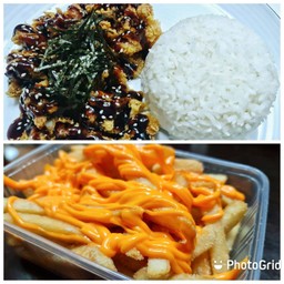 ข้าวไก่กรอบเทอริยากิ+เฟรนช์ฟรายส์ราดชีส