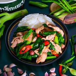 ข้าวคะน้าหมูสามชั้นสไลด์