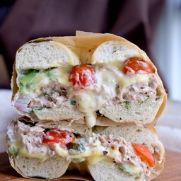 Tuna melt avocado bagel