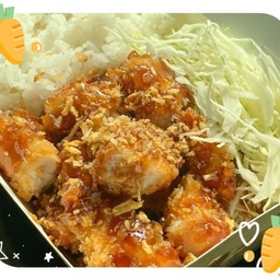 ข้าวไก่ทอดซอสกระเทียม