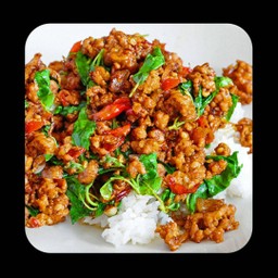 มะพร้าวหมูสับราดข้าว