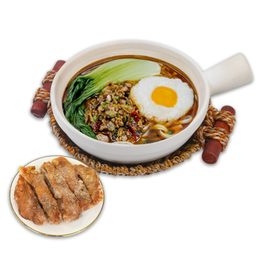 บะหมี่หม้อดินหมูผักกาดดอง+น่องไก่ทอด