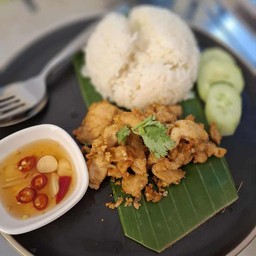 ไก่/หมูทอดกระเทียม (ราดข้าว)