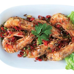 กุ้งคั่วพริกเกลือ + ข้าว