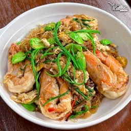 ผัดสามเหม็นกุ้งสด