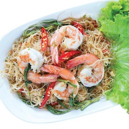 หมี่กระเฉดกุ้งสด (จานเดียว)